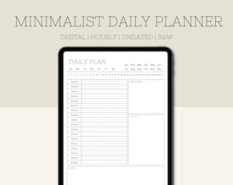 Minimalist Daily Planner | Hourly Daily Planner | Digital Planner Undated | Hourly Planner iPad Planner Goodnotes Planner Notability Planner