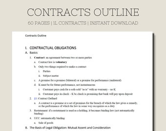 Contracts Outline | 1L Law School Notes | Law School Outline Contracts | Includes Case Law and UCC | Bar Exam Bar Prep | Law School Outlines