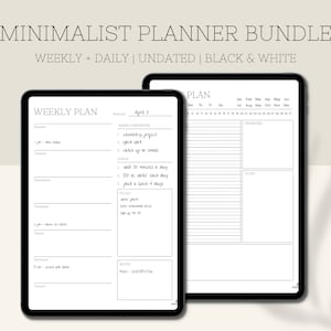 Minimalist Planner Bundle | Digital Planners Undated | Daily Planner + Weekly Planner | iPad Planner Goodnotes Planner Notability Planner