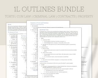 1L Outlines Bundle | Law School Notes | Law School Outlines | Bar Exam Bar Prep | Con Law, Contracts, Torts, Property, Criminal Law