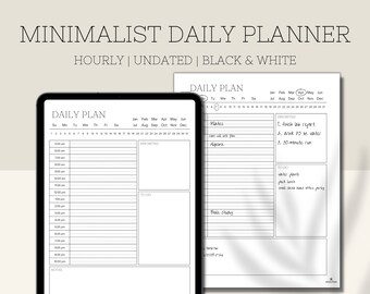 Minimalist Daily Planner | Hourly Planner | Digital Planner Printable Planner | Undated Planner Inserts | Hourly Schedule and To Do List