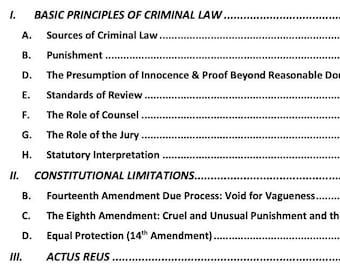 Criminal Law Outline | 1L Law School Notes | Law School Outline Criminal Law | Bar Exam Bar Prep | Law School Outlines