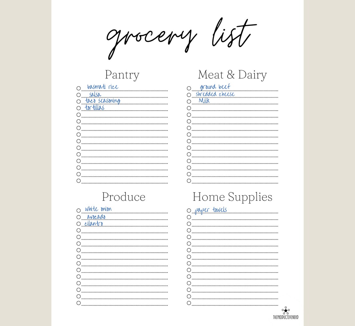 Printable Grocery List | Black and White Shopping List Printable ...