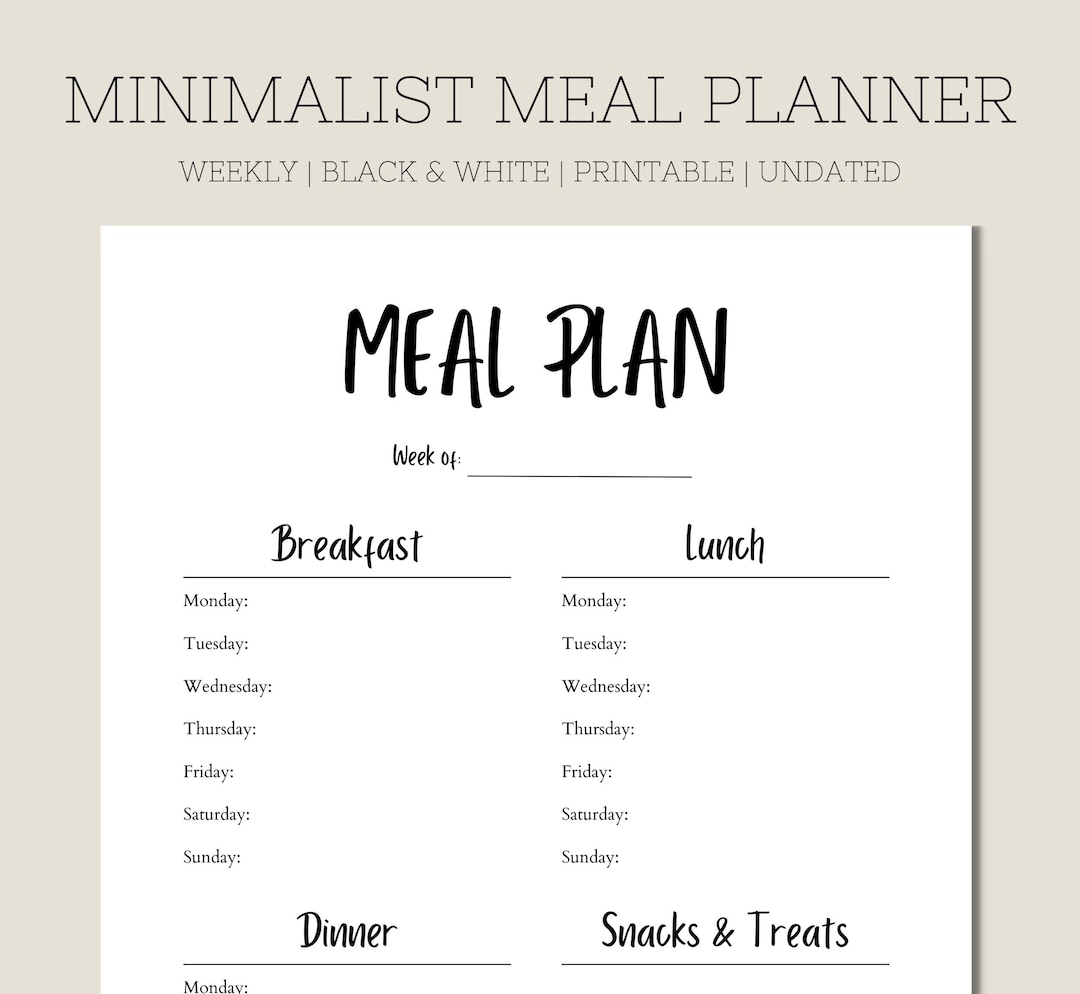 Minimalist Weekly Meal Planner | Printable Food Diary (PDF) - Etsy UK