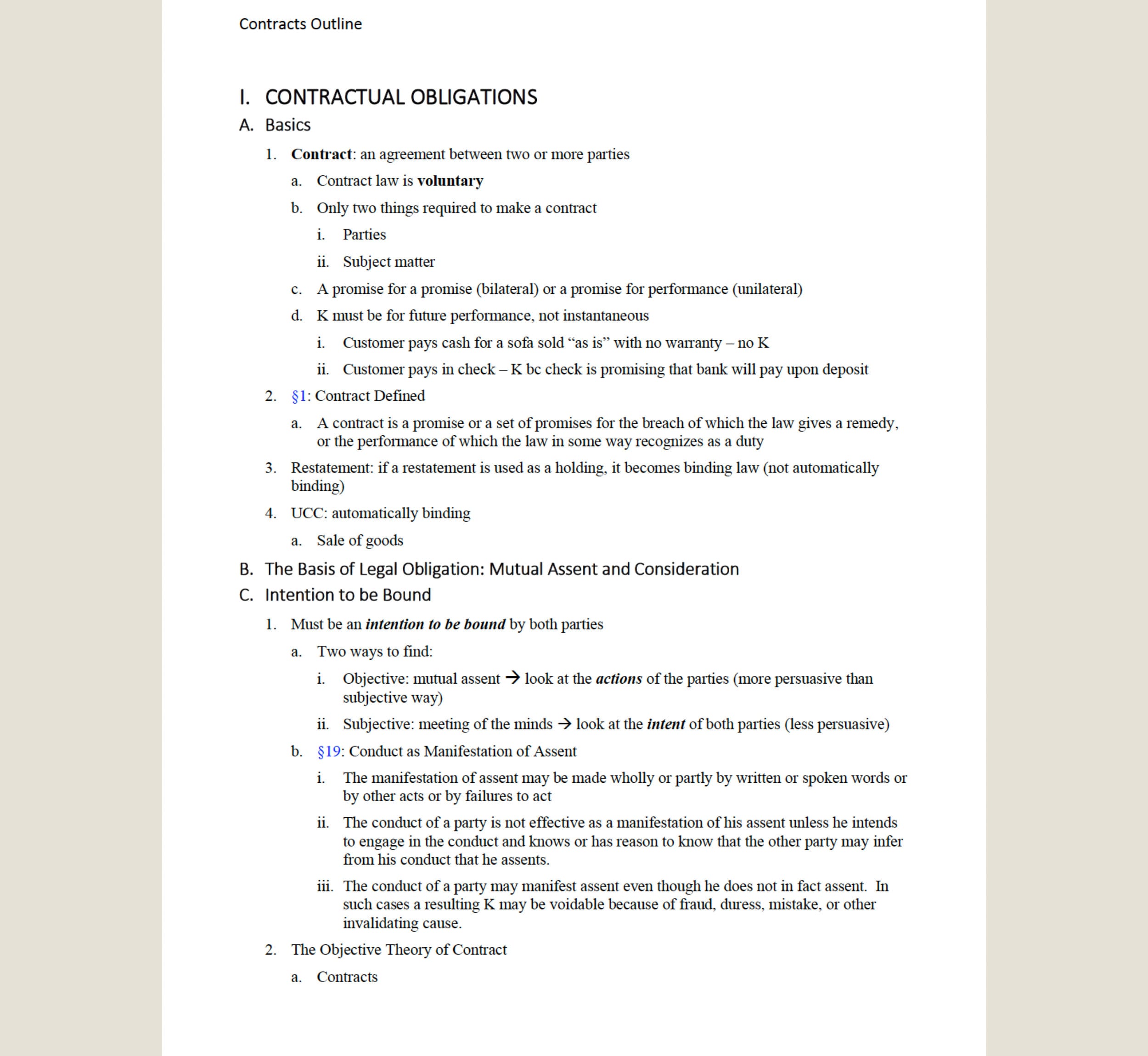 Contracts Outline | 1L Law School Notes | Law School Outline Contracts ...