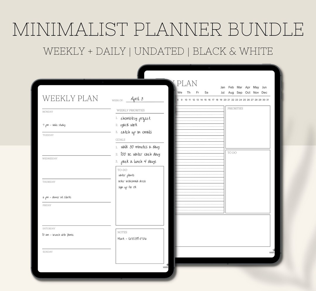 Minimalist Planner Bundle | Digital Planners Undated | Daily Planner ...