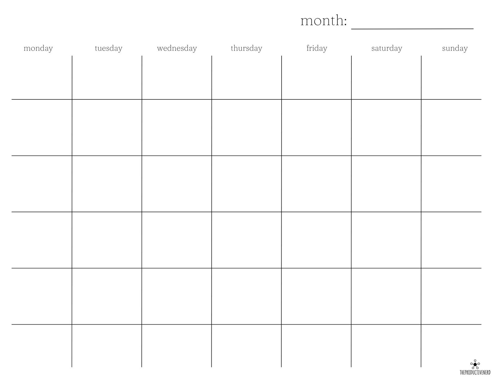 Blank Monthly Calendar Printable | Black and White Calendar ...
