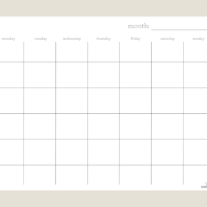 Blank Monthly Calendar Printable | Black and White Calendar ...