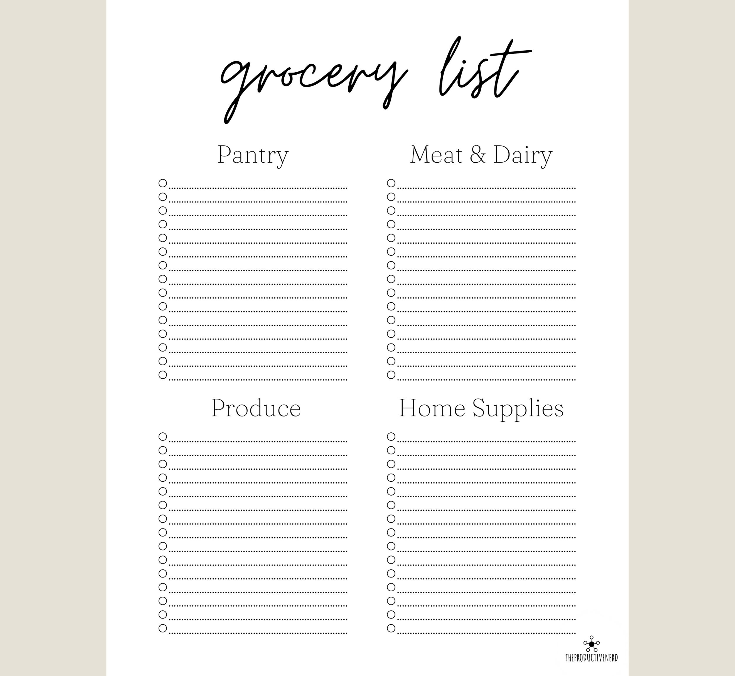 Printable Grocery List | Black and White Shopping List Printable ...