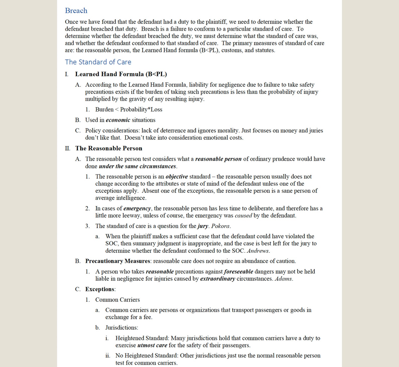 Torts Outline | 1L Law School Notes | Law School Outline Tort Law | Bar ...