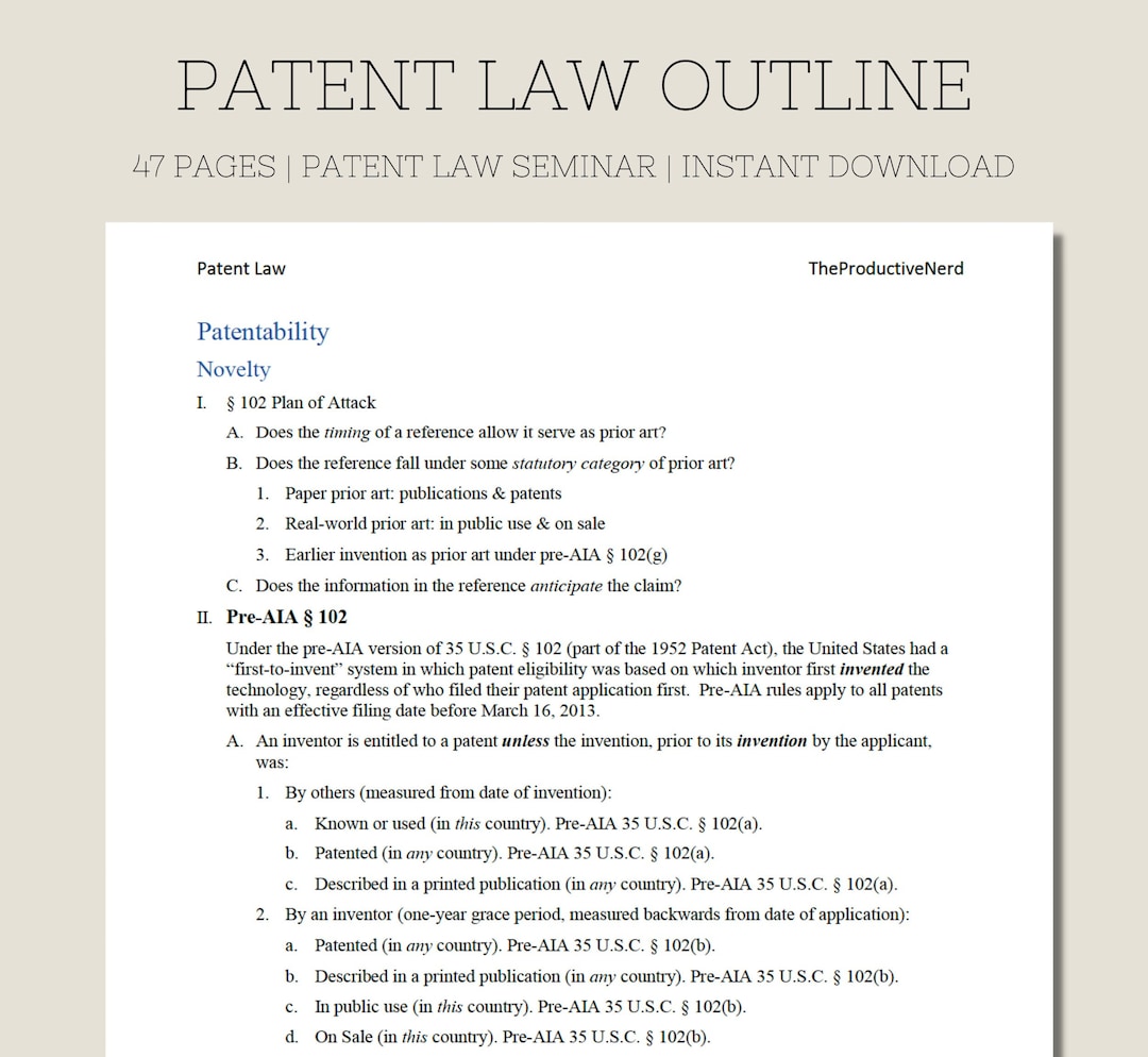Patent Law Outline Law School Notes Law School Outline Patent Law With