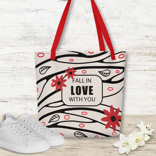 Floral Large Tote Bag with Pocket for Bookish Lovers 16”x20” | Stylish Carryall with Aesthetic Appeal