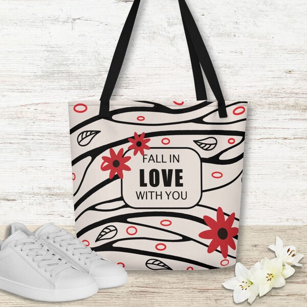 Floral Large Tote Bag with Pocket for Bookish Lovers 16”x20” | Stylish Carryall with Aesthetic Appeal