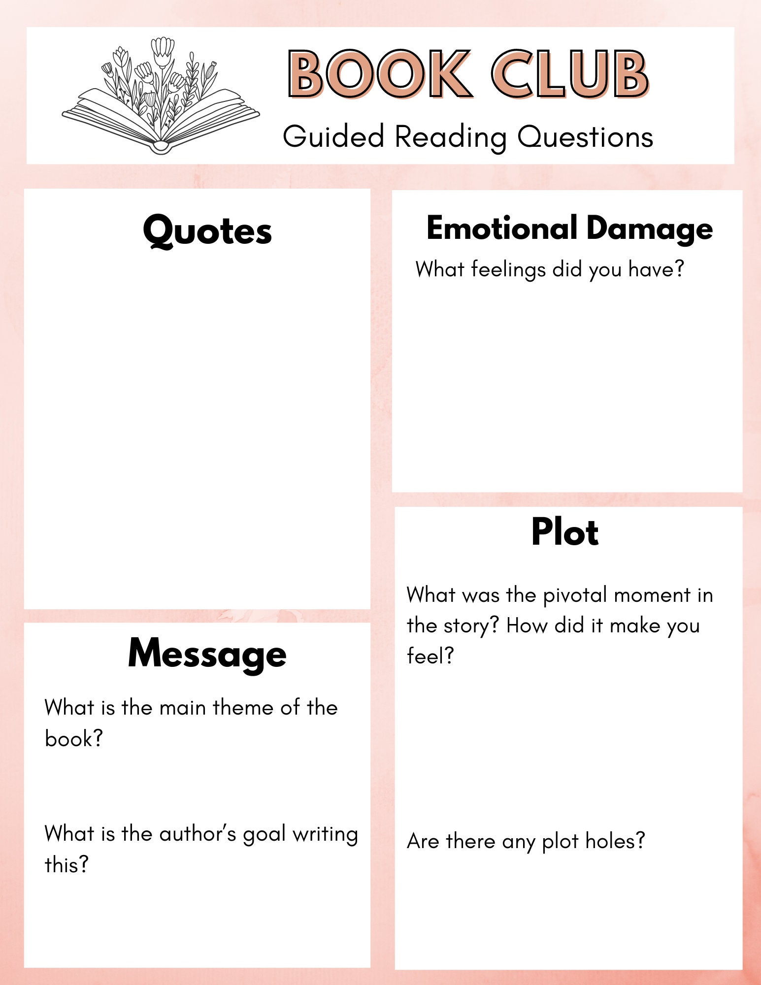 Ready to Print Book Club Questions PDF - Etsy
