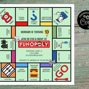 Monopoly Geburtstagseinladung, Brettspiel einladen, Spieleabend, Mädchenabend, Junggesellenabschied, Jungs Ausflug, Jungen Nacht, einzigartig, sofortiger Download