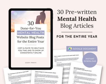 30 Done-For-You Mental Health Blog Posts for Content Creators, Mental Health Niche Digital Marketer, Written-For-You Wellness Blog Articles
