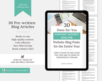 30 contenidos de ganancias digitales preescritos, guía de ganancias digitales hecha para usted, contenido de blog de marketing para generar dinero de comercio electrónico simplificado