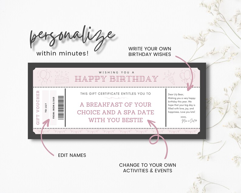 Editable Birthday Voucher Bundle, Birthday Voucher Template Bundle, Last Minute Birthday Gift