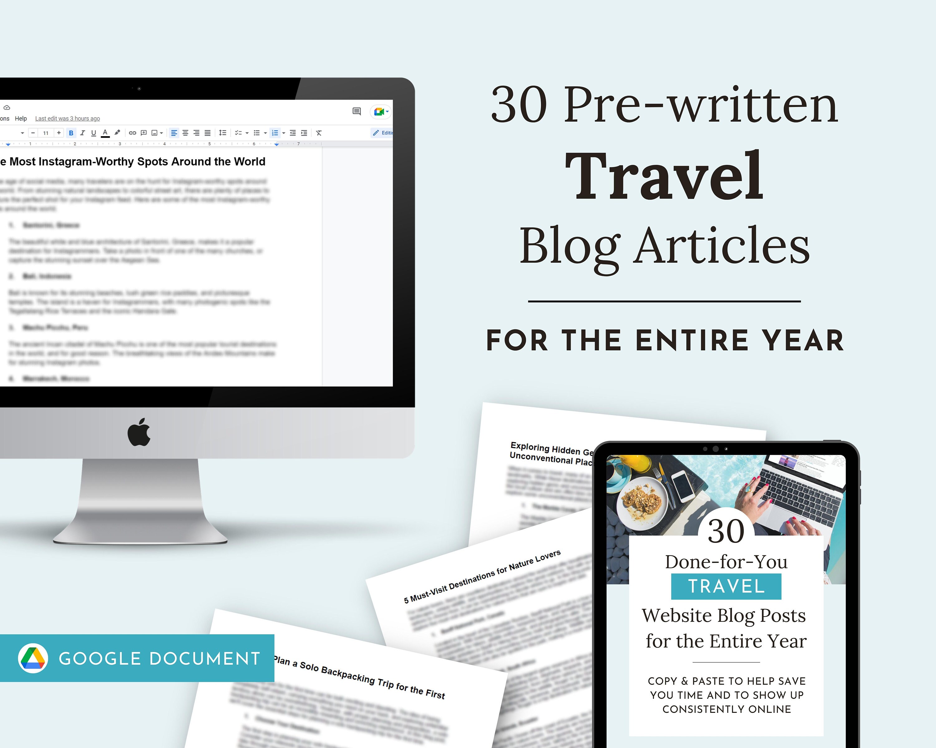 30 Prewritten Travel Blog Posts, Done for You Blog Post Ideas, Content ...