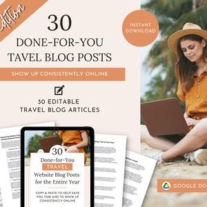 30 Done-For-You Travel Edition 2 Blog Posts, Travel Blog Ideas, Pre-written Travel Content, Blogging for Beginners, Social Media Content SEO
