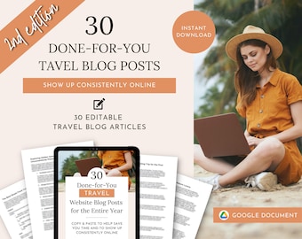 30 Done-For-You Travel Edition 2 Blog Posts, Travel Blog Ideas, Pre-written Travel Content, Blogging for Beginners, Social Media Content SEO