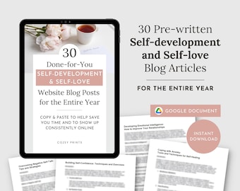 30 Done-For-You Self-Care Blog Posts for Content Creators, Personal Growth Niche Digital Marketer, Written-For-You Self-Worth Blog Articles