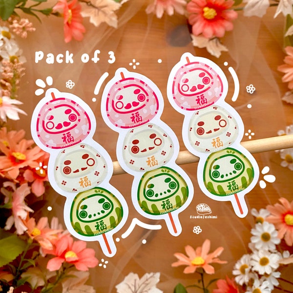 Cute Kawaii Daruma Doll Dango Stickers - Dango Stickers - Assorted Dango Stickers