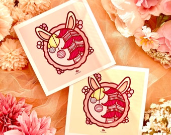 Flower Bunny Art Print - Kawaii Art Print - Floral Art Print - Bunny Art Print - Aesthetic Art Print - 5" Art Prints
