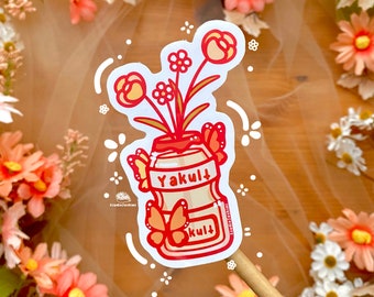 Cute Kawaii Yakult Sticker - Strawberry Yakult Sticker - Flower Butterfly Yakult Sticker - Holographic Yakult Sticker