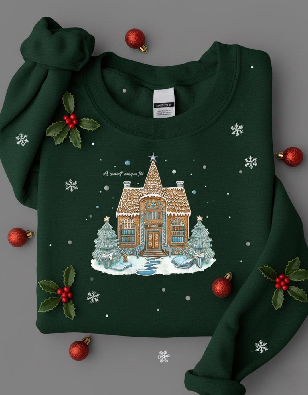 Gingerbread Library Sweater, Christmas Reading Gift, Winter Book Lover ...