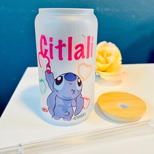 Personalized Stitch Cup, glass can, tumbler