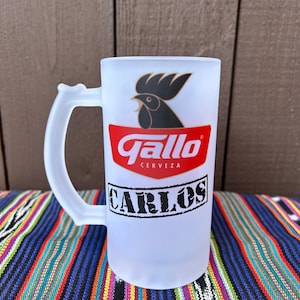 Frosted Beer mug, gallo cerveza, chapin. Guatemala, guatemalteco, personalized, custom, personalizado, gift