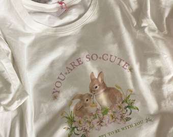 Cute Rabbit Shirt Trendy Coquette Clothing Vintage Tee Vanilla Girl Cute Graphic Shirt Vintage Cottagecore TShirt Bunny Gift For Her Easter