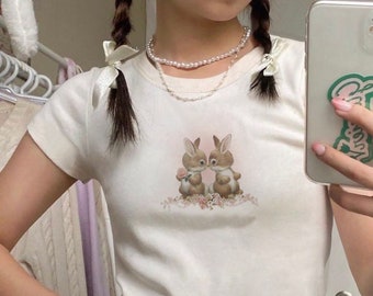 Easter Bunny T-Shirt Cute Rabbit T-shirt Coquette Clothing Trendy Gift For Her Woman T shirt Coquette Tshirt Trendy Gift For Daughter Tee