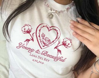 Young And Beautiful Baby Tee Lana Del Rey Shirt Aesthetic Top Coquette Clothing Baby Tee Y2k 00s Lana Del Rey Merch Lana Top Coquette Shirt