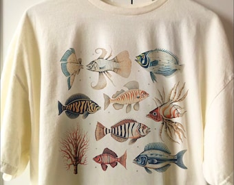 Vintage Fish Tshirt Seashell Shirt Vintage Graphic Comfort Colors Tee Fish Aquarium Tee Sea Creatures Cottagecore Shirt Aesthetic Shirt