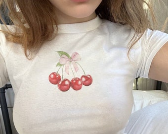 Cherry Baby Tee Women Streetwear Cinnamon Girl Baby Tee Trendy Crewneck Baby Tee Coquette Top Coquette Clothing Coquette Baby Tee Fruit Tee