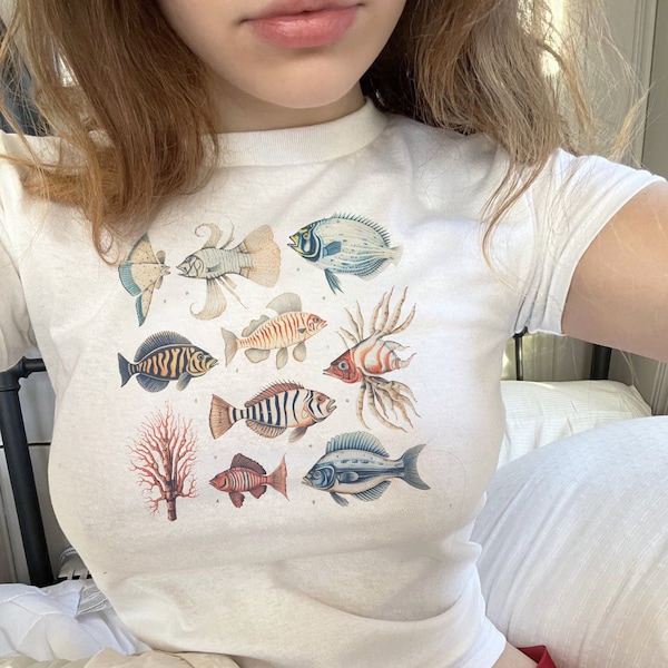 Seashell Baby Tee Y2k Marine Shirt Sea Creatures Graphic Baby Tee Vintage Graphic Tee For Women Seashell Shirt Vintage Baby Tee Seashell Tee