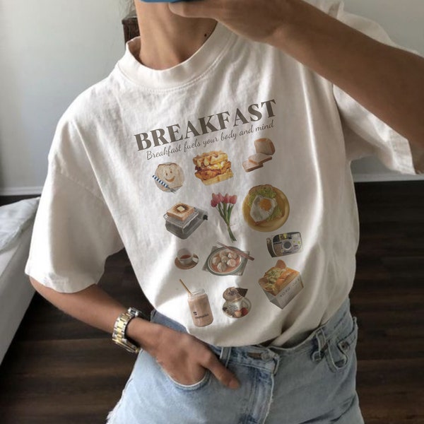 Breakfast Graphic Tee Vintage Graphic Aesthetic Tee Breakfast T-Shirt Minimalism T-Shirt Graphic Shirt For Women Trendy Crewneck