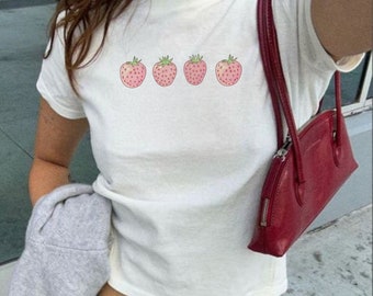 Strawberry Baby Tee Graphic Cute Strawberries Baby Tee Cute Graphic Coquette Shirt Strawberry Shirt Graphic Baby Tee Fruit Tee Berry Shirt
