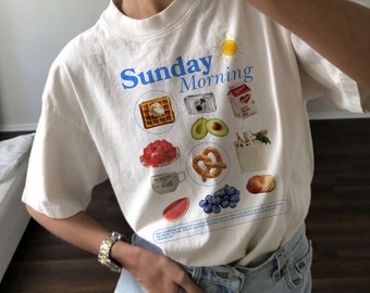 Sunday Morning Graphic Tee Aesthetic Crewneck Shirt Trendy Crewneck Graphic Shirt Breakfast Club Graphic Tee Y2k Shirt Aesthetic Shirt Women