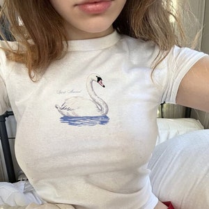 Baby Tee Women Trendy Gift For Her Cute Graphic Baby Tee Swan Shirt Baby Tee Vintage Graphic Baby Tee Coquette Baby Tee Coquette Clothing