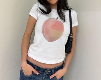 Peach Baby Tee Graphic Baby Tee Y2k Vintage Graphic Tees Gift For Her Women's Fashion Streetwear Fruit Shirt Peach Shirt Trendy Baby Tee Y2k