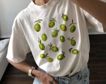 Vintage Olives Tee Gift For Her Women's Graphic T-Shirt Fruit T-Shirt Vintage Graphic Shirt Aesthetic Tee For Women Trendy Shirt For Women