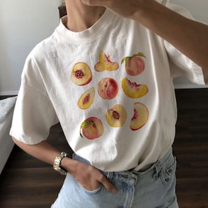 Camiseta de melocotón Vintage gráfico fruta camisa estética fruta camisa boho camisa fruta camiseta melocotón camisa melocotón camiseta gráfica regalo para las mujeres