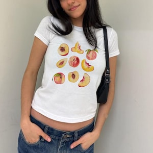 Peach Baby Tee Graphic Baby tee women street style print baby tee vintage graphic baby tee y2k shirt peach shirt baby tees streetwear tee