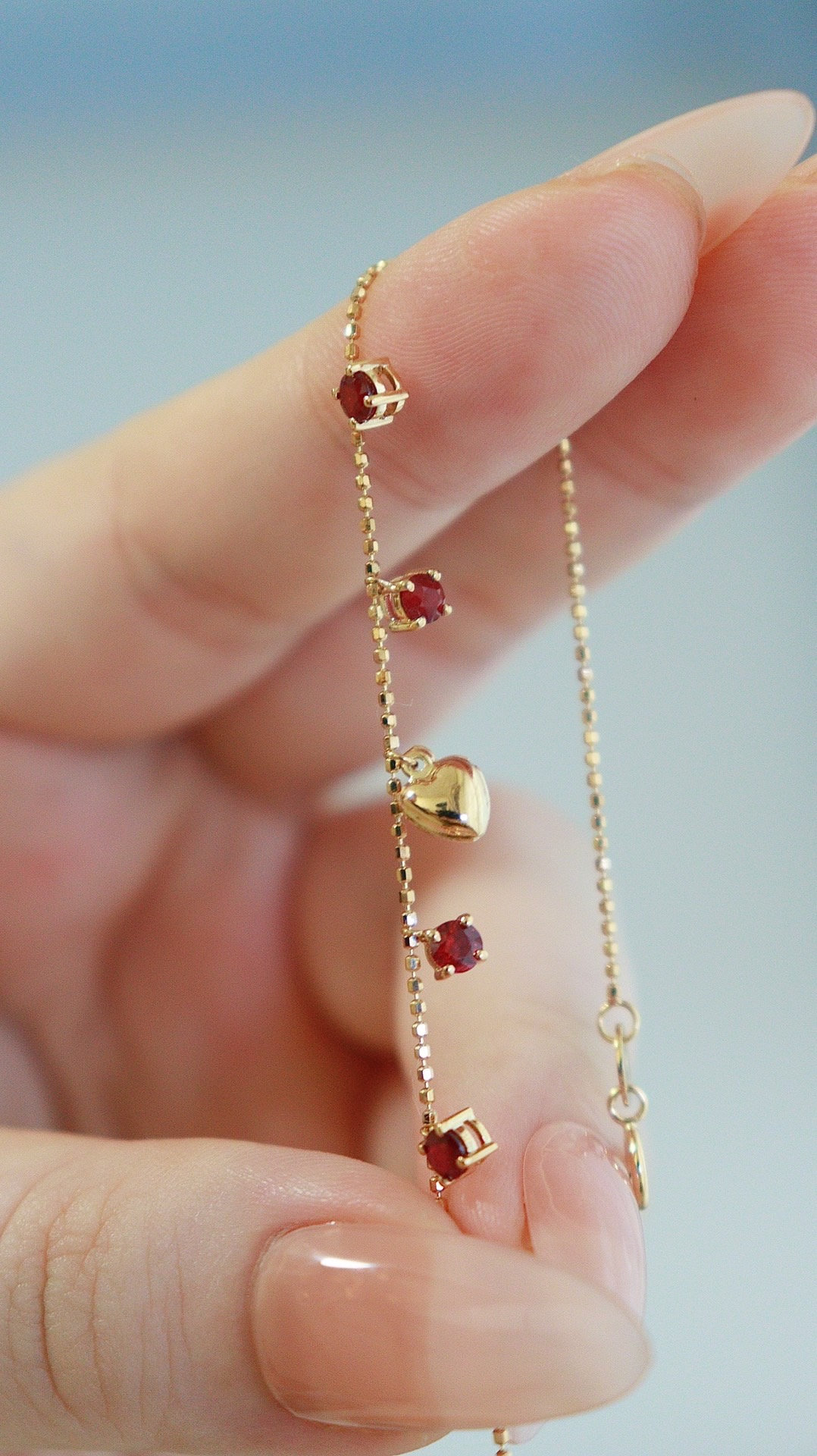 18k Solid Gold Natural Ruby Bracelet /gold Ruby Charm Bracelet
