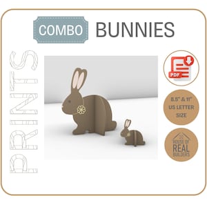 Combo 3D Conejitos de Pascua Impresiones DIY, Decoración de Pascua, Conejo PDF, Plantilla y Calco, Plantilla imprimible, Corte a mano, Artesanía de cartón, Recorte