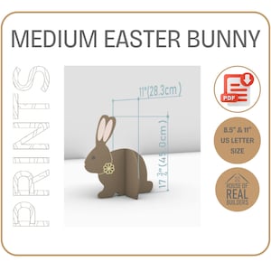 Impresiones DIY de Conejito de Pascua 3D, Decoración de Pascua, Plantilla imprimible, Corte a mano, Animal de madera, Proyecto de carpintería, Recorte de cartón, PDF