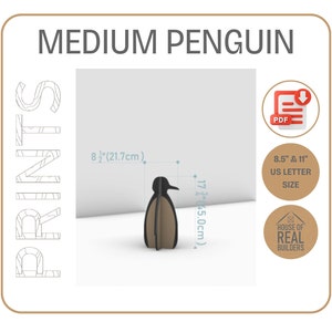 Planes de bricolaje de pingüinos 3D de tamaño mediano, decoración del hogar para Navidad, calco imprimible, planos de construcción, proyectos de carpintería, plantilla, recorte de cartón